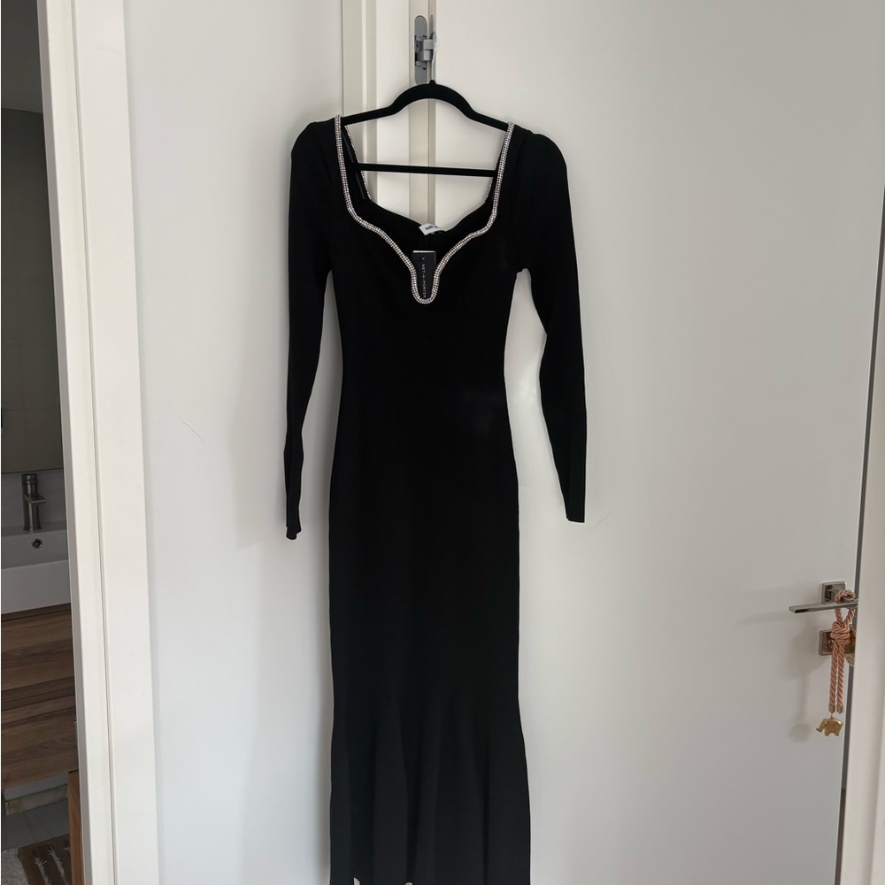 Self-Portrait Black Long Sleeve Dress with Crystal Trim